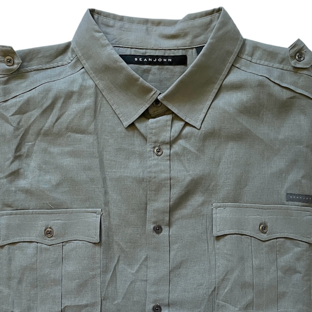 SEAN JOHN Mens 3XB Shirt Linen Short Sleeve Gray Button Up Big & Tall 3XL XXXL